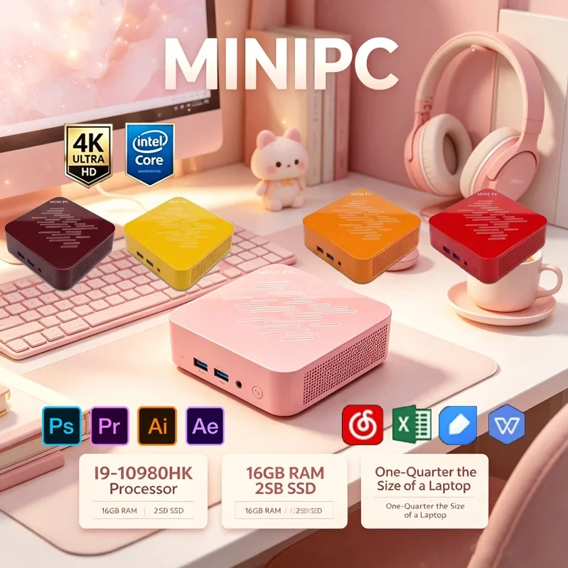 Pc Gaming Pink - Açık Pembe Mini PC Intel I9‑10980HK,
